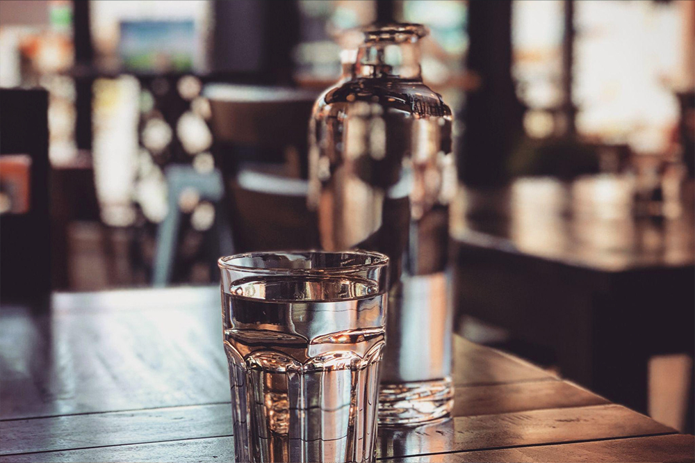 glass of water on a table