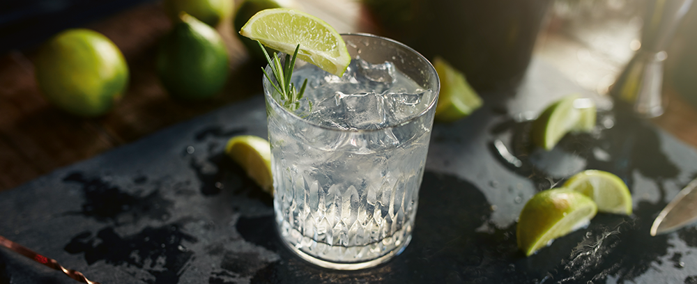 glass of water with lemon and ice