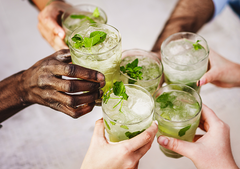 people drinking iced drinks